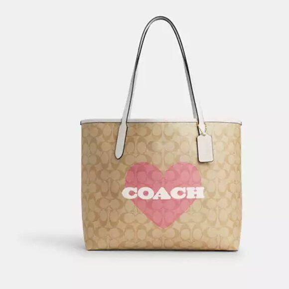 Coach city tote in signature canvas with heart print - Picture 1 of 4